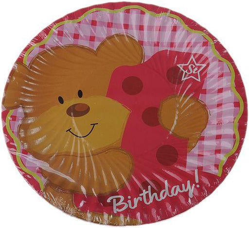 1 Jahr Bär bedruckte rosa Pappteller - Tortendekoshop