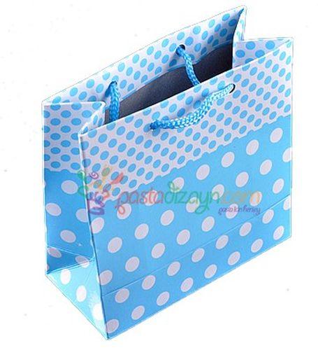 Blau gepunktete Geschenktüte,11x11cm - Tortendekoshop