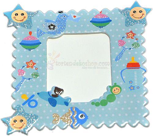 Blau mit Baby Figuren Magnet Bilderrahmen - Tortendekoshop