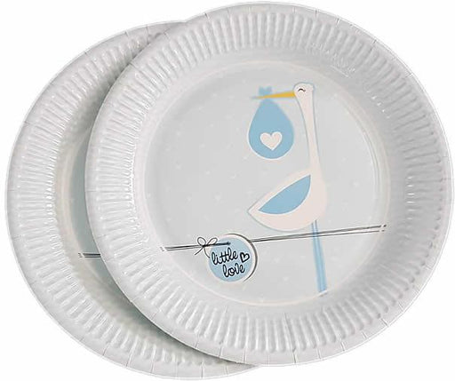 Blau Storch mit Baby Party Pappteller - Tortendekoshop