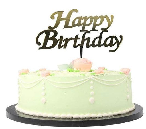 Happy Birthday Gold Cake Topper, Glas - Tortendekoshop