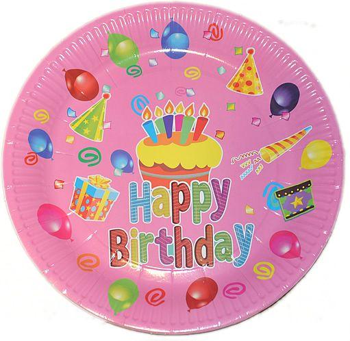 Happy Birthday Pappteller pink - Tortendekoshop