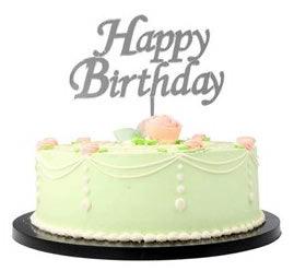 Happy Birthday Silber Cake Topper, Glas - Tortendekoshop