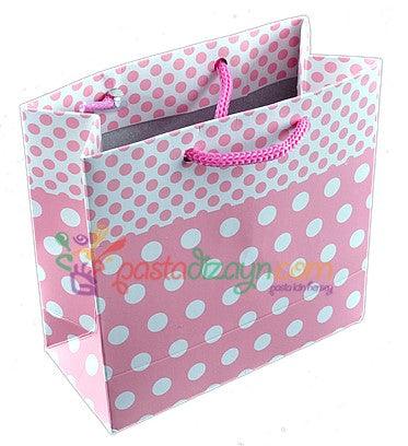 Rosa gepunktet Karton Geschenktüte, 11x11cm - Tortendekoshop