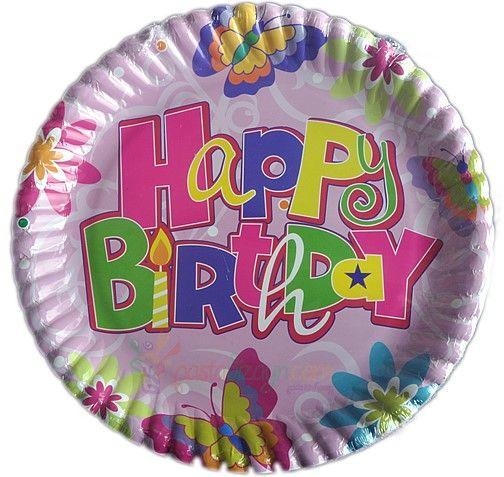 Rosa Happy Birthday Party Pappteller - Tortendekoshop