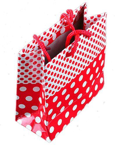 Rot gepunktet Karton Geschenktüte, 11x11cm - Tortendekoshop