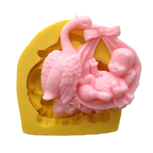 Storch mit Baby Silikonform - Tortendekoshop