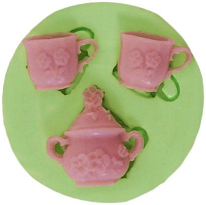 Teekanne mit Tassen Silikonform - Tortendekoshop