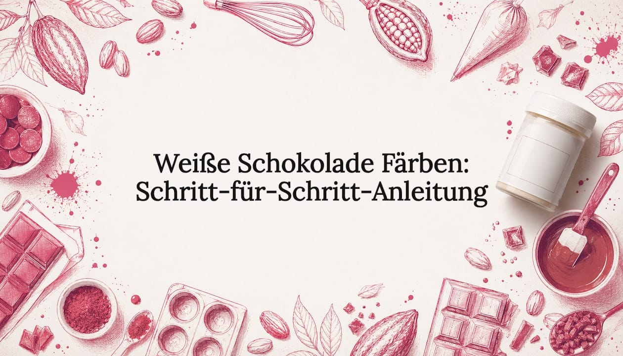 Stilvoll gestaltete Titelseite mit Illustrationen rund um Schokolade und bunte Farbakzente