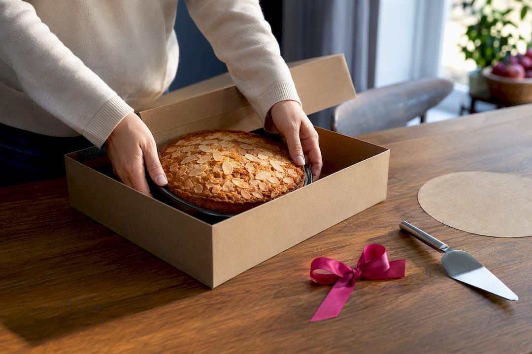 Der Kuchen wird auf jeden Fall als Geschenk verpackt.