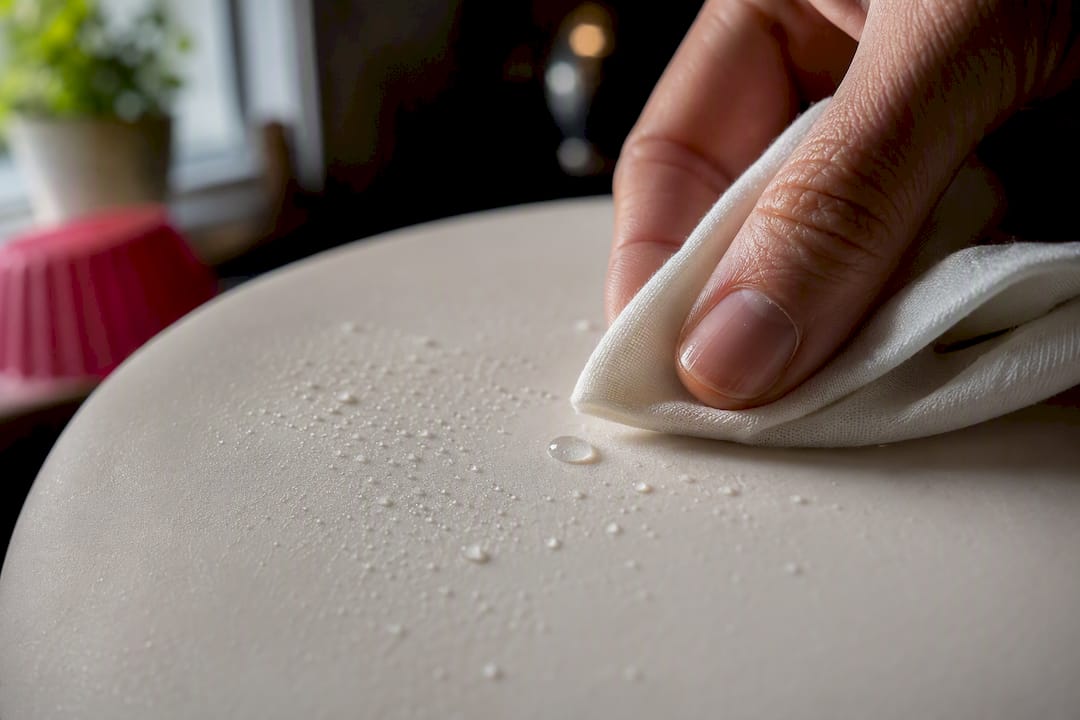 Feuchtigkeitstropfen auf der Fondantoberfläche vorsichtig abtupfen