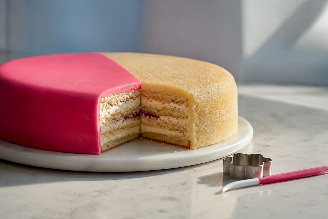 Torte mit Fondant- und Marzipanschicht