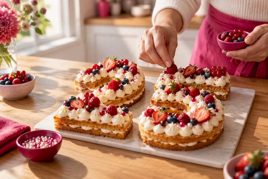 Zahlenkuchen dekorativ auf dem Geburtstagstisch angerichtet
