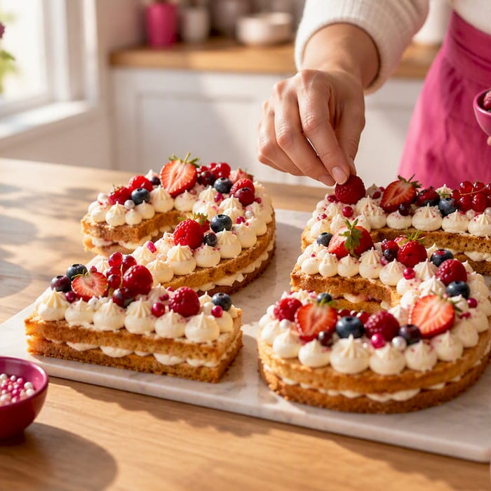 Zahlenkuchen dekorativ auf dem Geburtstagstisch angerichtet