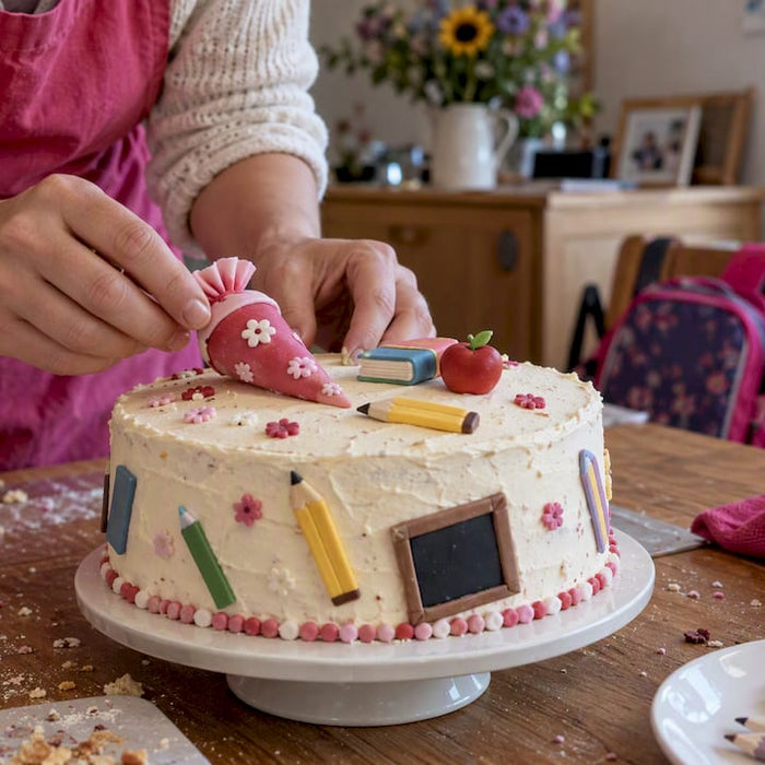 Einschulungstorte mit handgefertigten Fondantmotiven