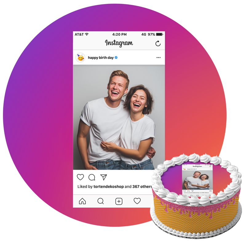 Instagram Post Tortenbild – Essbare Geburtstag-Deko mit Wunschbild, Zuckerbild rund - Runde Tortenaufleger - 400.0 G