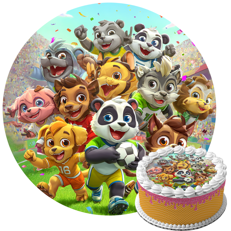 Tierisches Fußballteam, Sportmotiv, Kindergeburtstag, Runde Tortenaufleger - 400.0 G