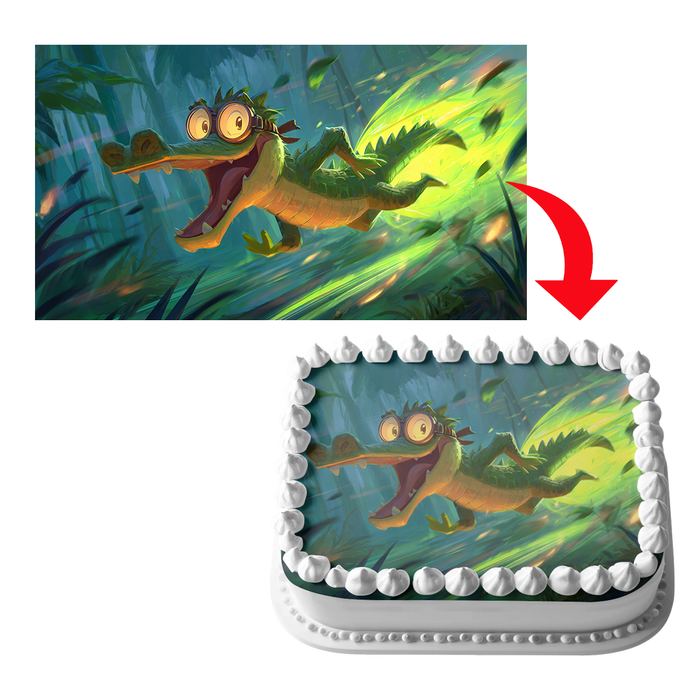 Turbo Krokodil, Lustiger Comic Stil, Dschungel Thema, Rechteckig Tortenaufleger - 200.0 G