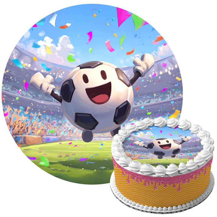 Jubelnder Fußball-Charakter, Lustiges Stadion-Motiv, Runde Tortenaufleger - 400.0 G