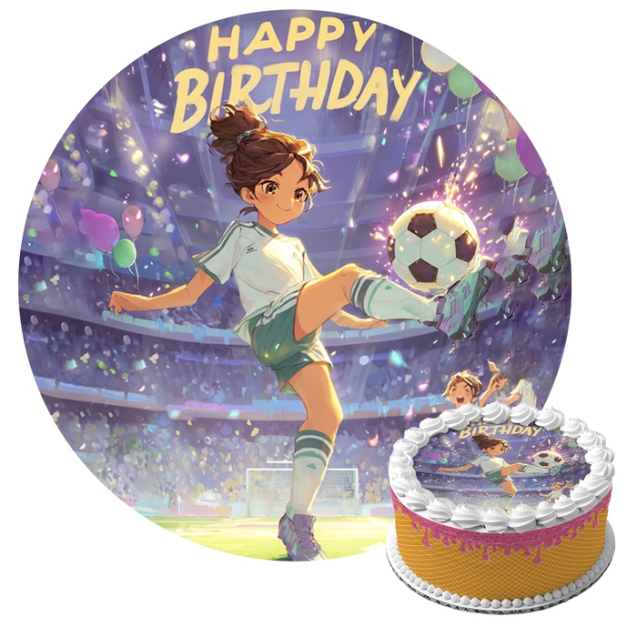 Fußballmädchen, Anime-Stil, Happy Birthday, Stadion, Runde Tortenaufleger - 400.0 G