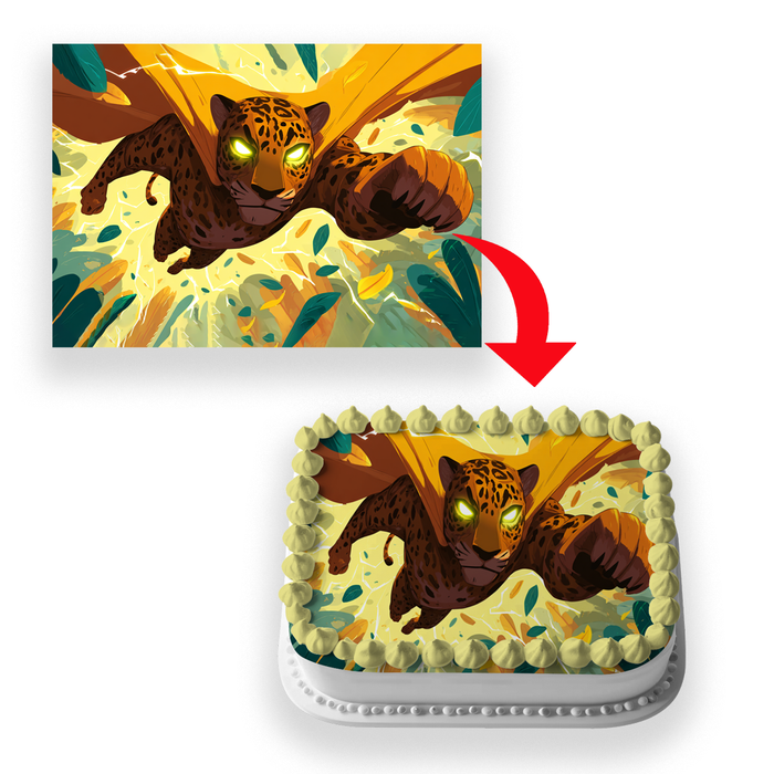 Superhelden Tiger, Comic Stil, Dschungel Thema, Rechteckig Tortenaufleger - 200.0 G