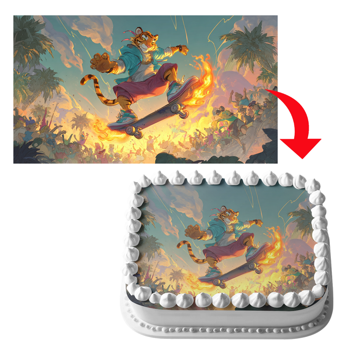 Skateboard Tiger, Comic Stil, Streetstyle Thema, Rechteckig Tortenaufleger 200.0 G