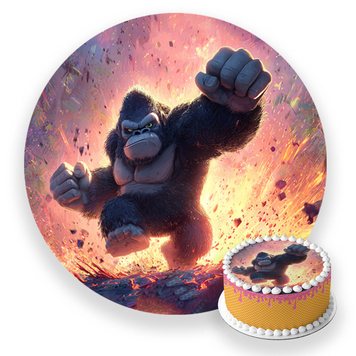 Monster Gorilla, Action Comic Stil, Dschungel Thema, Runde Tortenaufleger - 400.00 G