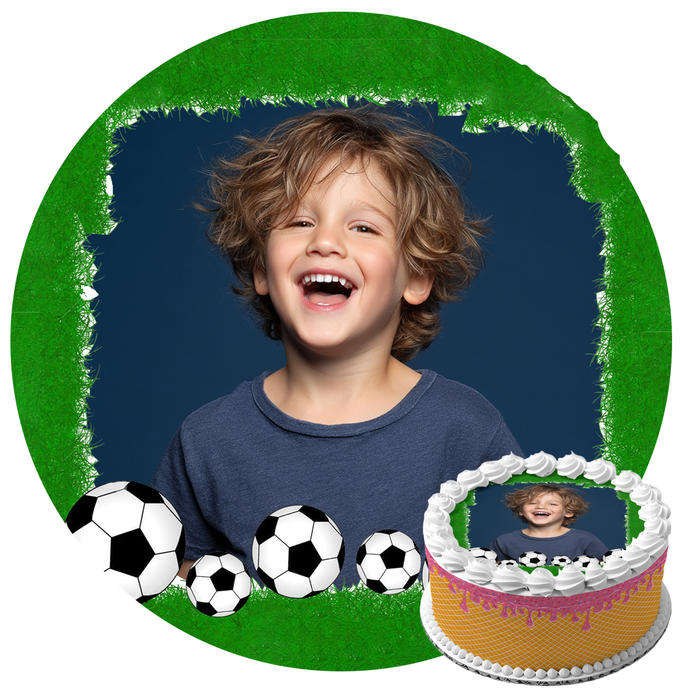 Personalisierter Fußball – Essbares Zuckerbild mit deinem Foto, Runde Tortenaufleger - 400.0 G