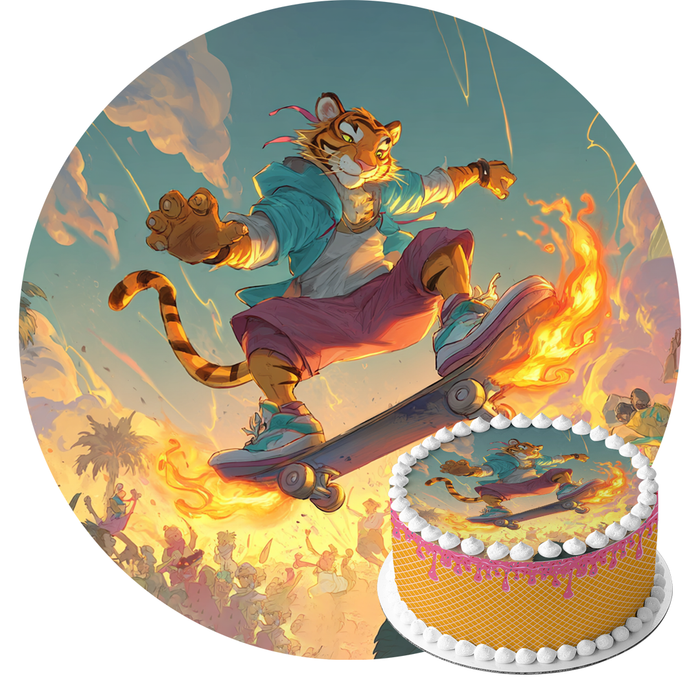 Skateboard Tiger, Comic Stil, Streetstyle Thema, Runde Tortenaufleger - 400.0 G