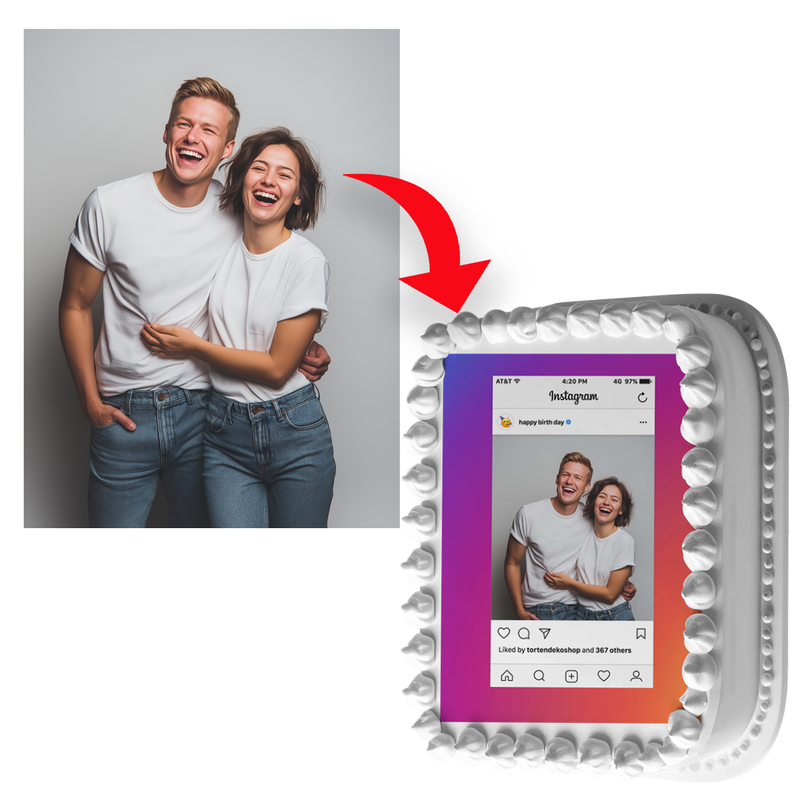Instagram Geburtstag – Essbares Zuckerbild mit Wunschfoto, Rechteckig Tortenaufleger - 200.0 G