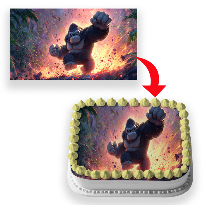 Monster Gorilla, Action Comic Stil, Dschungel Thema, Rechteckig Tortenaufleger - 200 G