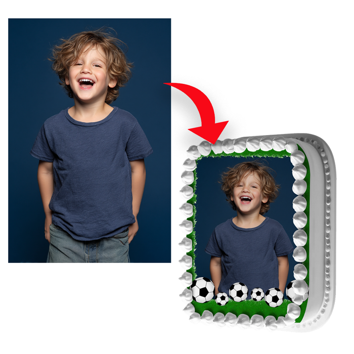 Personalisierter Fußball – Essbares Zuckerbild mit deinem Foto, Rechteckig Tortenaufleger - 200.0 G