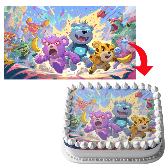 Action Bären, Arcade Stil, Partyspiel Thema, Rechteckig Tortenaufleger - 200.0 G