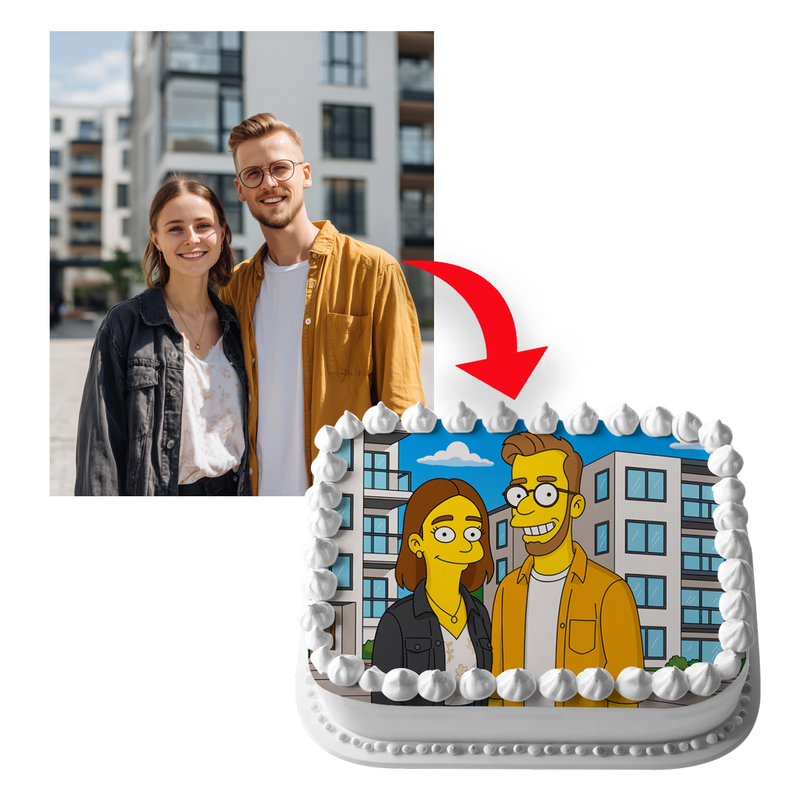 Simpsons Style Geburtstag mit Wunschbild, Rechteckig Tortenaufleger – 200.0 G