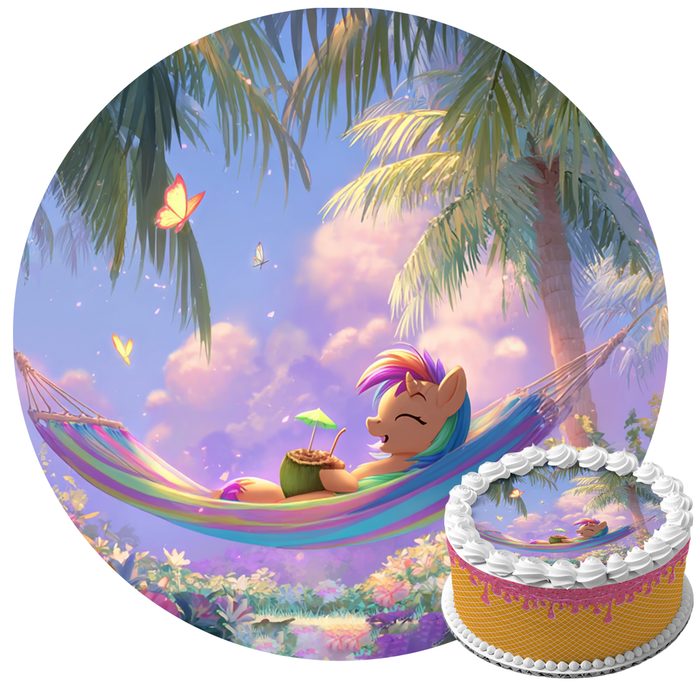 My Little Pony, Rainbow Pony, Tropischer Urlaub – Runde Tortenaufleger - 400.0 G