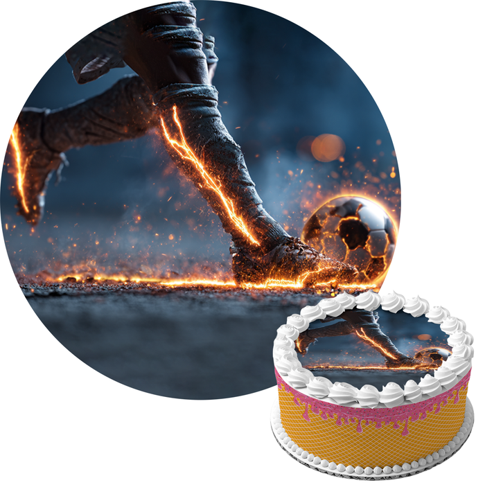 Feuerball-Kick, Episches Fußballmotiv, Actionstil, Runde Tortenaufleger - 400.0 G