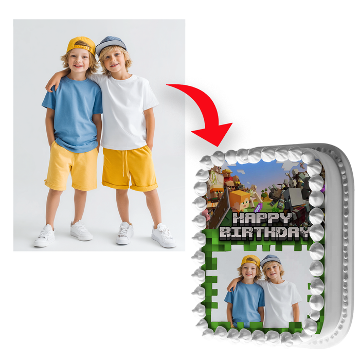Minecraft Happy Birthday – Personalisierbares essbares Zuckerbild, Rechteckig Tortenaufleger - 200.0 G