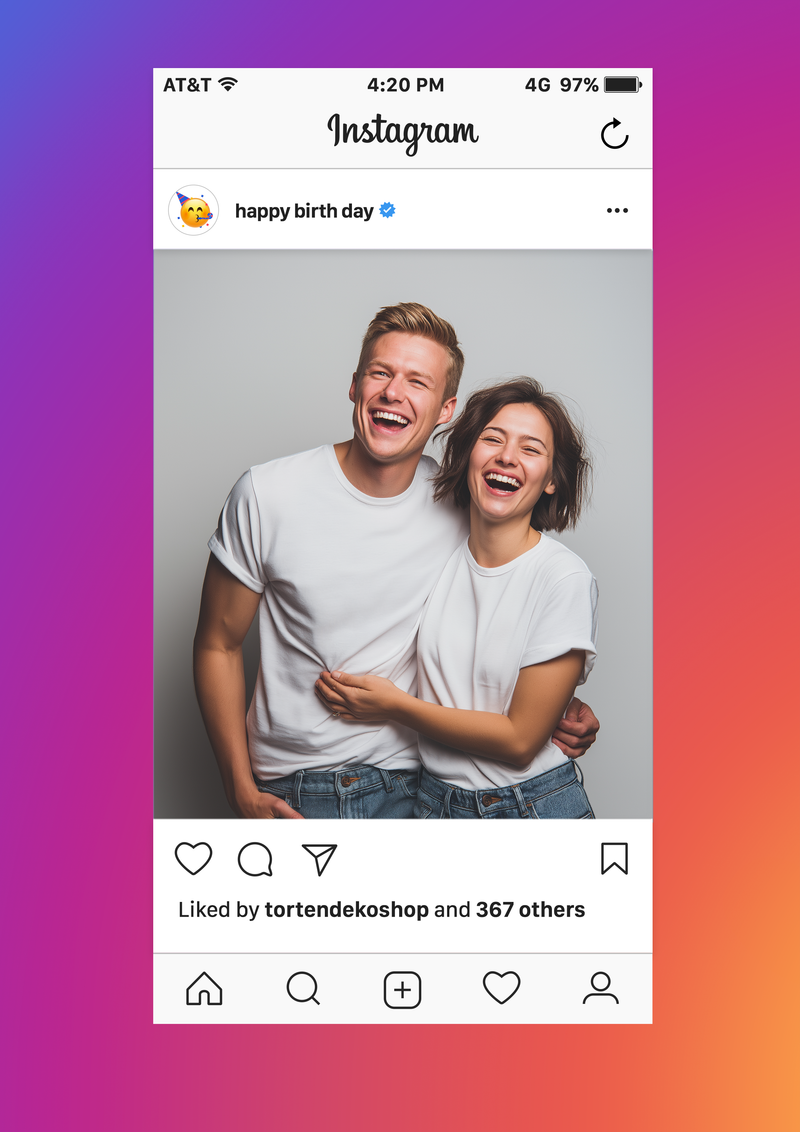 Instagram Geburtstag – Essbares Zuckerbild mit Wunschfoto, Rechteckig Tortenaufleger - 200.0 G