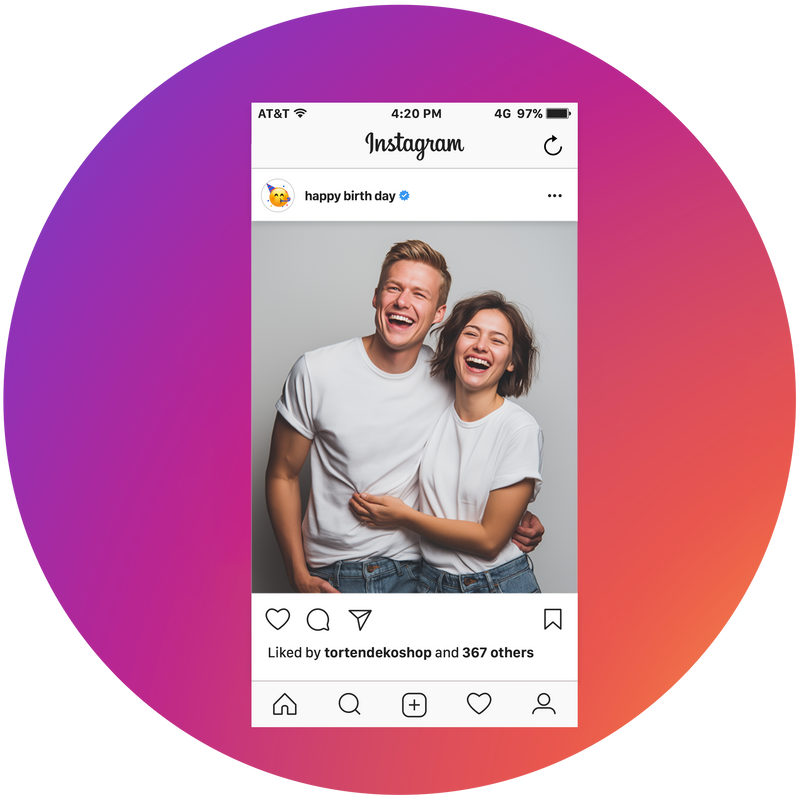 Instagram Post Tortenbild – Essbare Geburtstag-Deko mit Wunschbild, Zuckerbild rund - Runde Tortenaufleger - 400.0 G