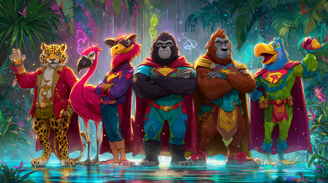 Superhelden Tierteam, Comic Stil, Dschungel Thema, Rechteckig Tortenaufleger - 200.0 G