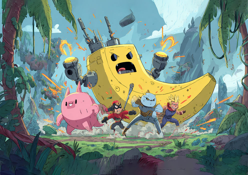 Anime Krieger & Roboter-Banane, Abenteuer Stil, Rechteckig Tortenaufleger - 200.0 G