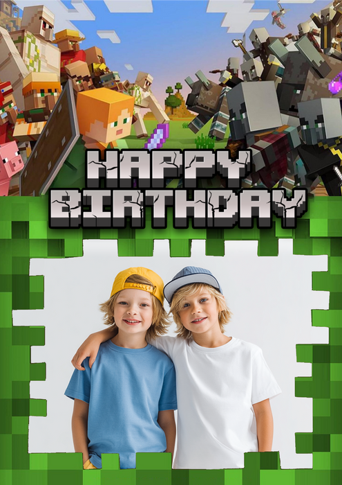 Minecraft Happy Birthday – Personalisierbares essbares Zuckerbild, Rechteckig Tortenaufleger - 200.0 G
