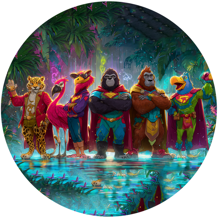Superhelden Tierteam, Comic Stil, Dschungel Thema, Runde Tortenaufleger - 400.0 G