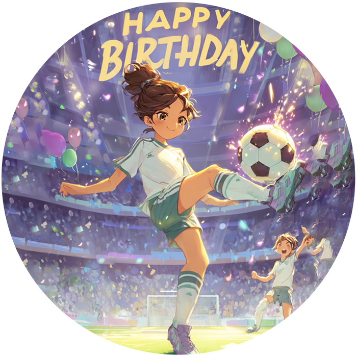Fußballmädchen, Anime-Stil, Happy Birthday, Stadion, Runde Tortenaufleger - 400.0 G
