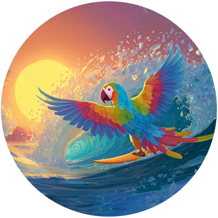 Surf Papagei, Sommer Thema, Sonnenuntergang Stil, Runde Tortenaufleger - 400.0 G