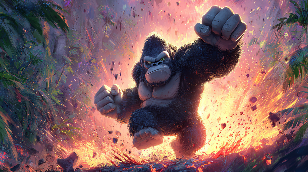 Monster Gorilla, Action Comic Stil, Dschungel Thema, Rechteckig Tortenaufleger - 200 G