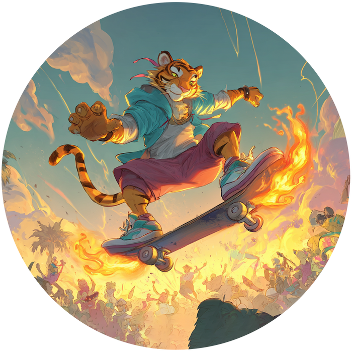 Skateboard Tiger, Comic Stil, Streetstyle Thema, Runde Tortenaufleger - 400.0 G