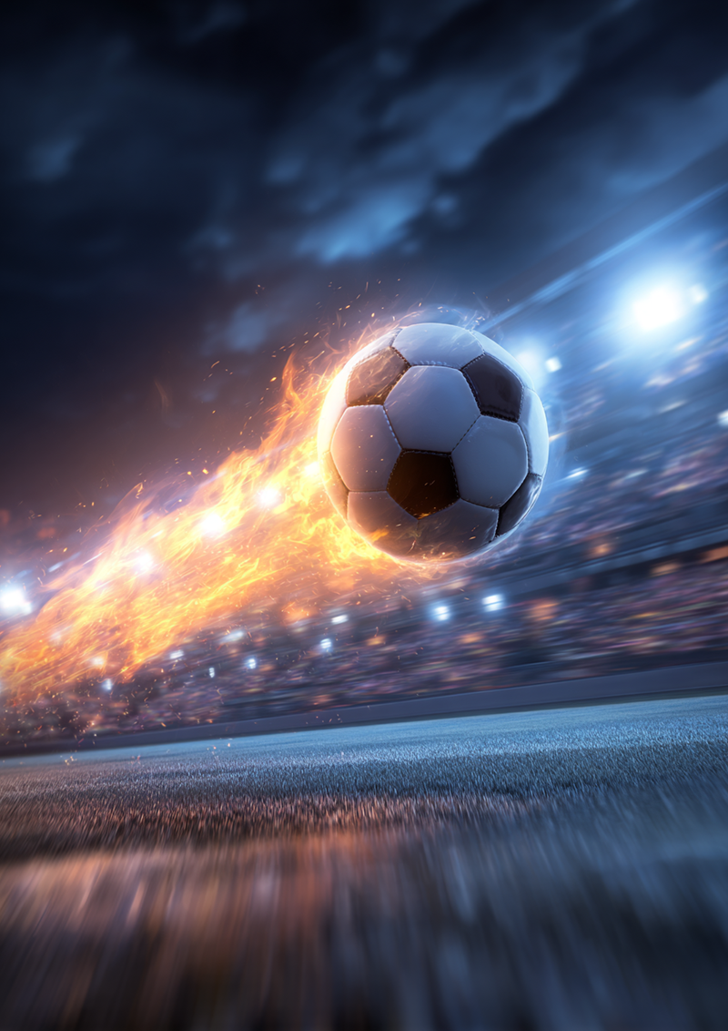 Feuerball-Fußball, Stadionlicht, Action-Motiv, Kindergeburtstag, Rechteckig Tortenaufleger - 200.0 G