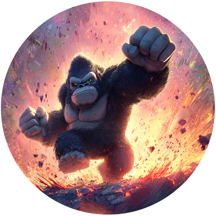 Monster Gorilla, Action Comic Stil, Dschungel Thema, Runde Tortenaufleger - 400.00 G