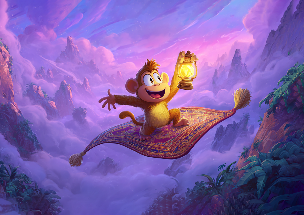 Magischer Affe, Fliegender Teppich, Aladdin Stil, Rechteckig Tortenaufleger - 200.0 G